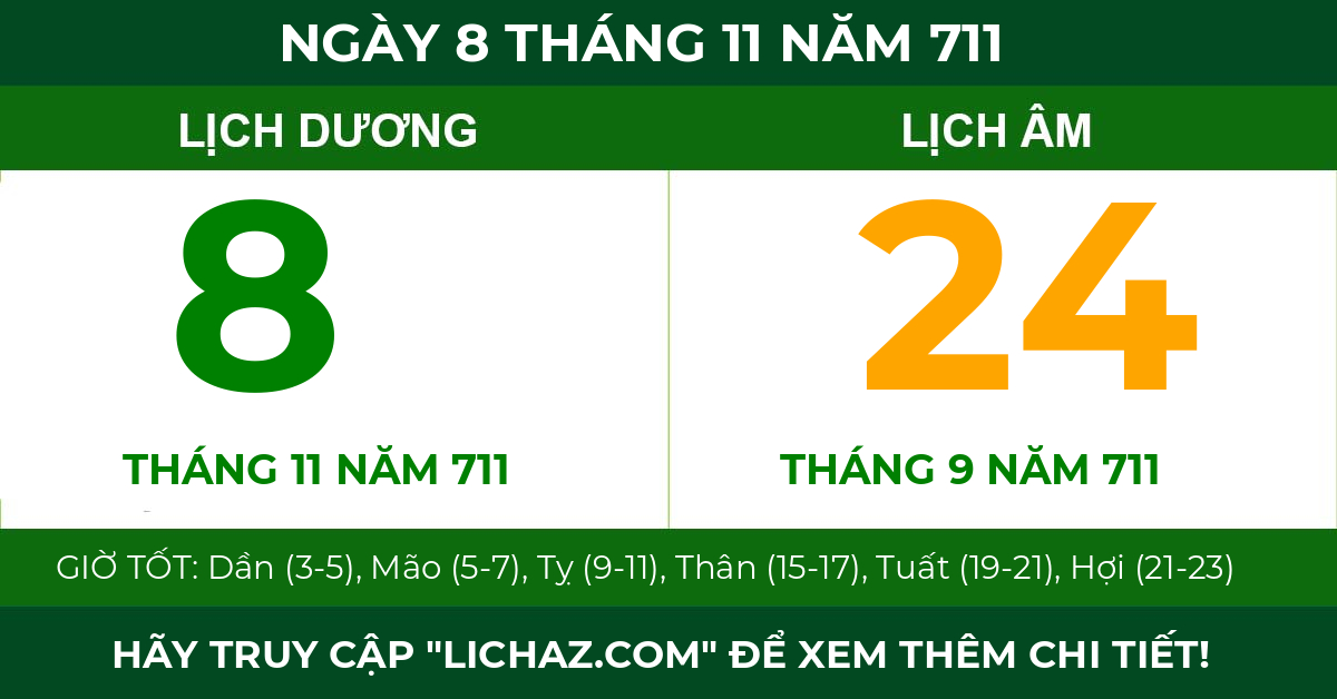lịch âm ngày 8 tháng 11 năm 711
