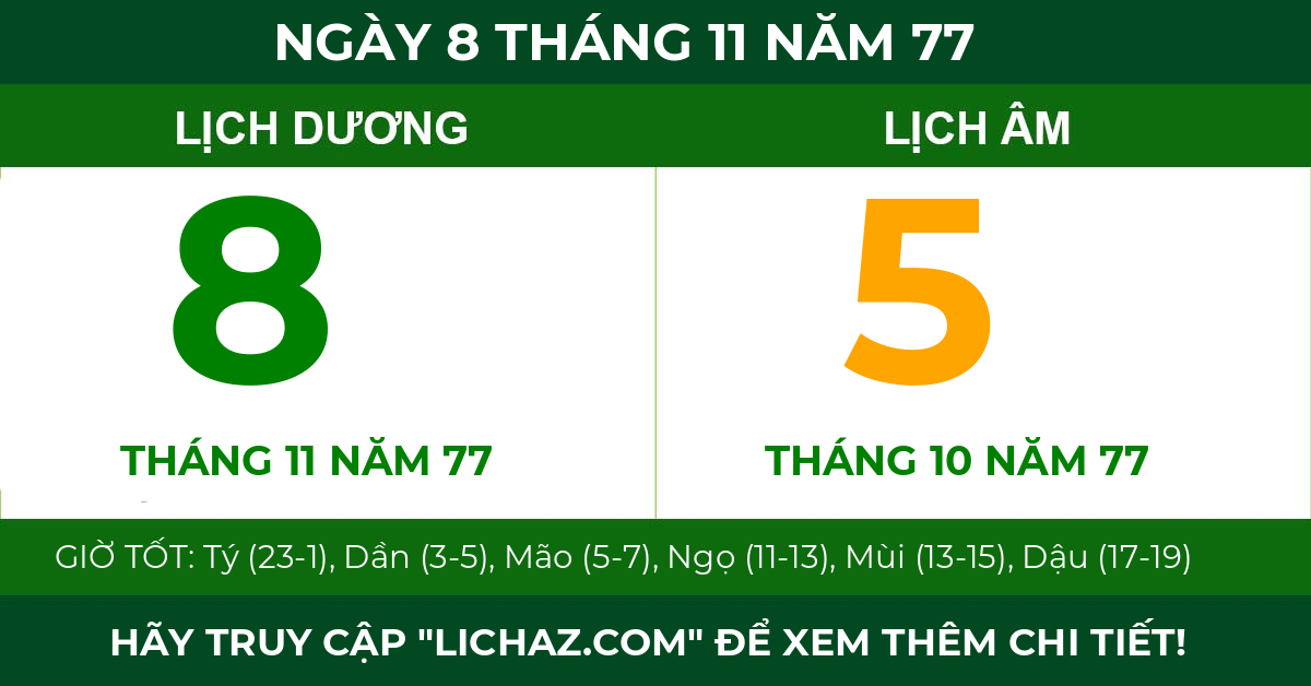 lịch âm ngày 8 tháng 11 năm 77