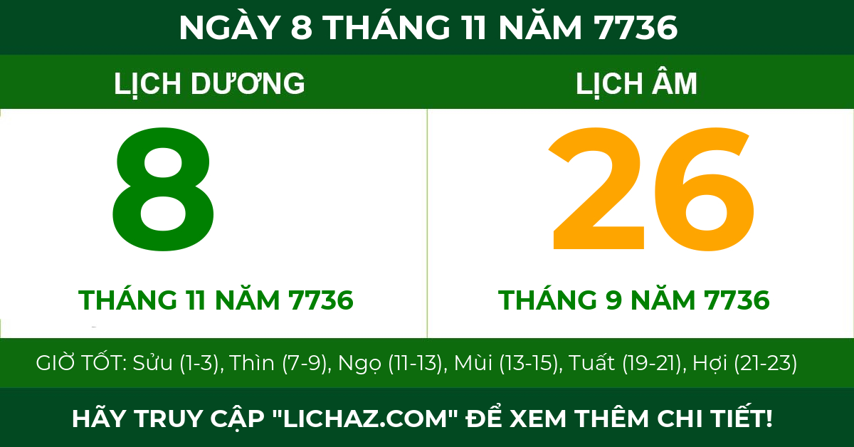 lịch âm ngày 8 tháng 11 năm 7736