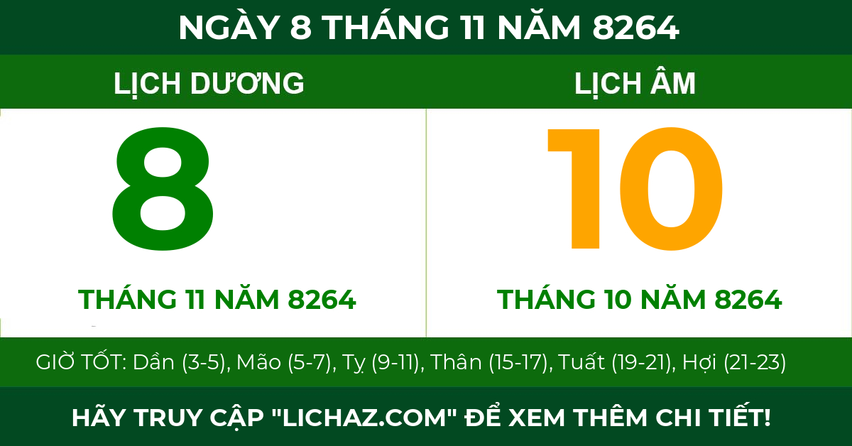 lịch âm ngày 8 tháng 11 năm 8264
