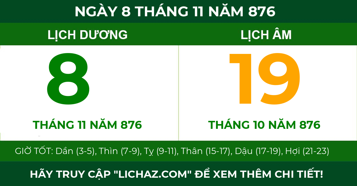lịch âm ngày 8 tháng 11 năm 876
