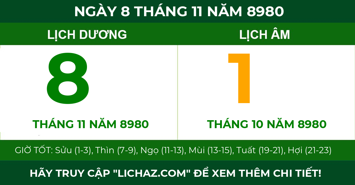 lịch âm ngày 8 tháng 11 năm 8980