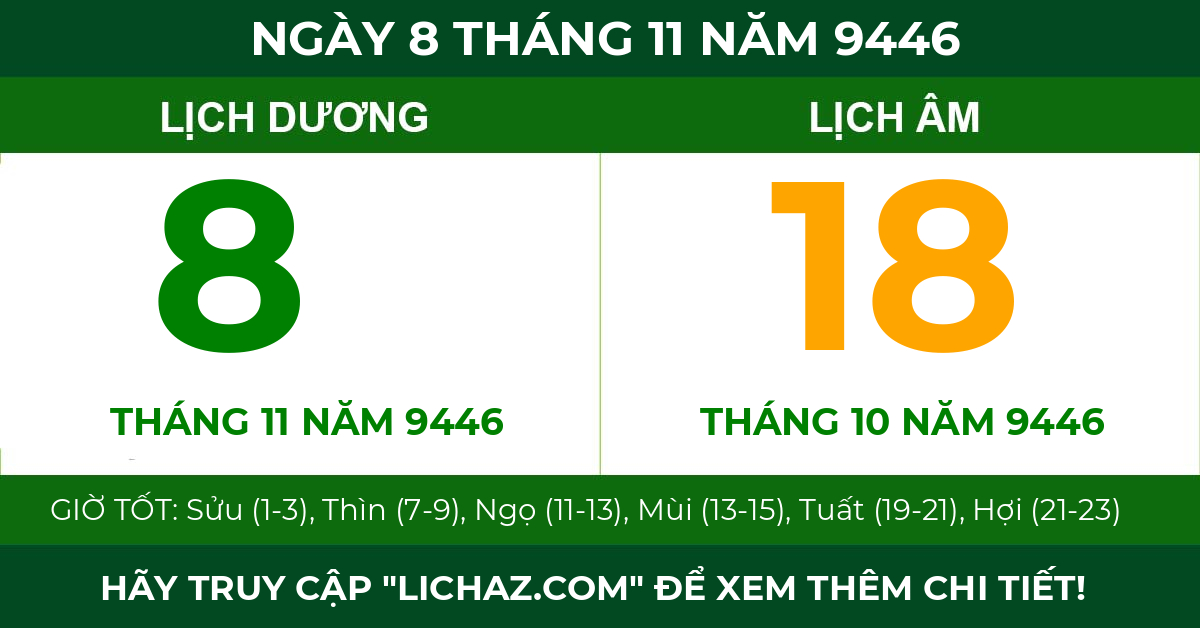 lịch âm ngày 8 tháng 11 năm 9446