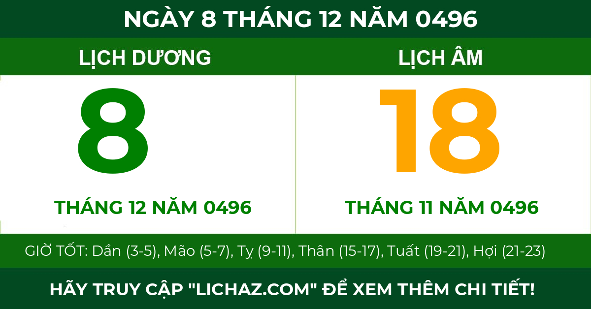 lịch âm ngày 8 tháng 12 năm 0496