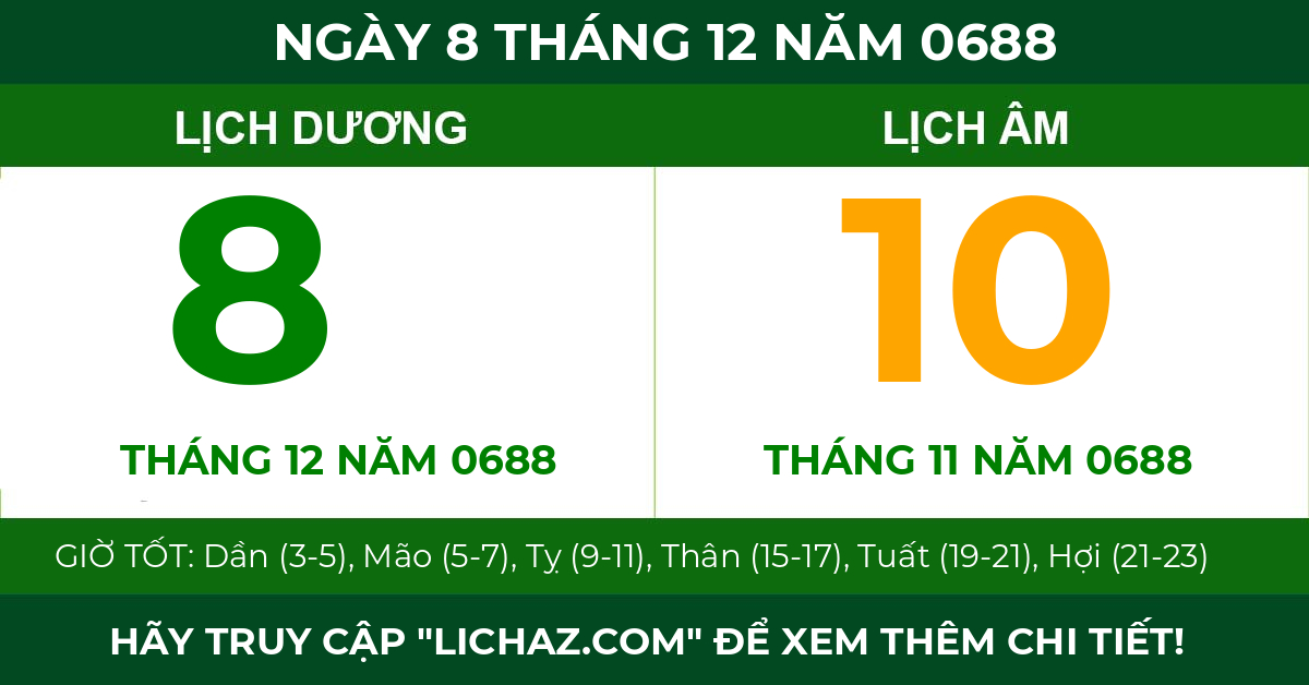 lịch âm ngày 8 tháng 12 năm 0688