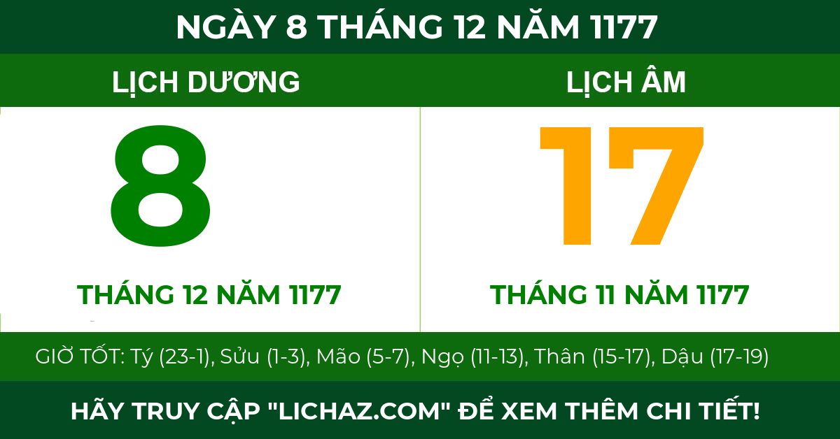 lịch âm ngày 8 tháng 12 năm 1177