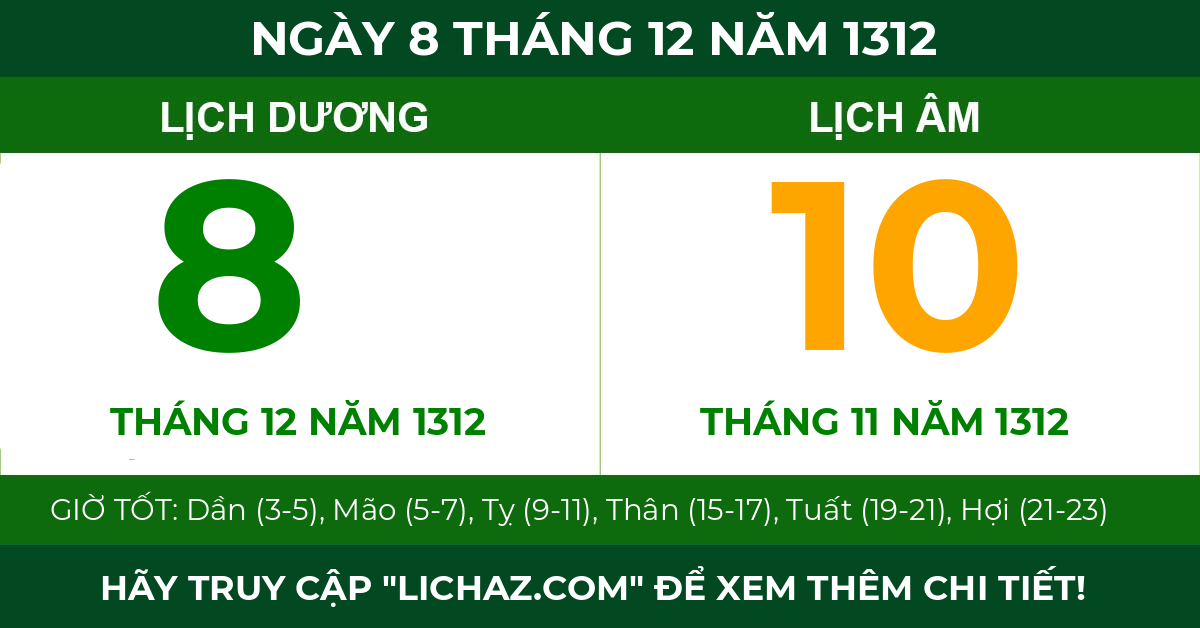 lịch âm ngày 8 tháng 12 năm 1312