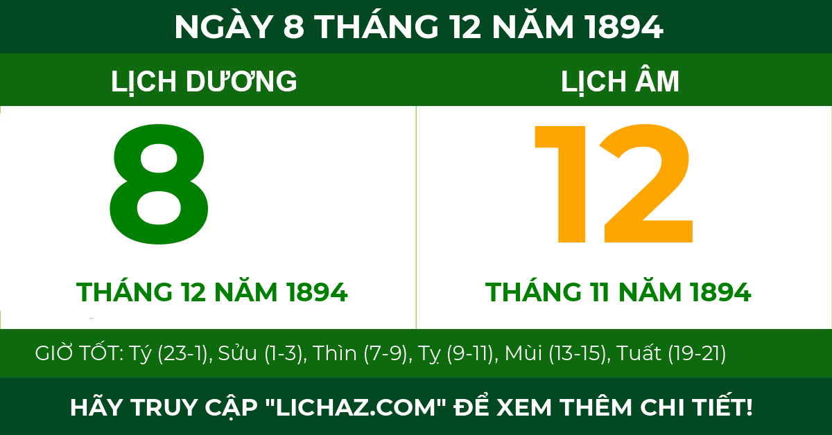 lịch âm ngày 8 tháng 12 năm 1894