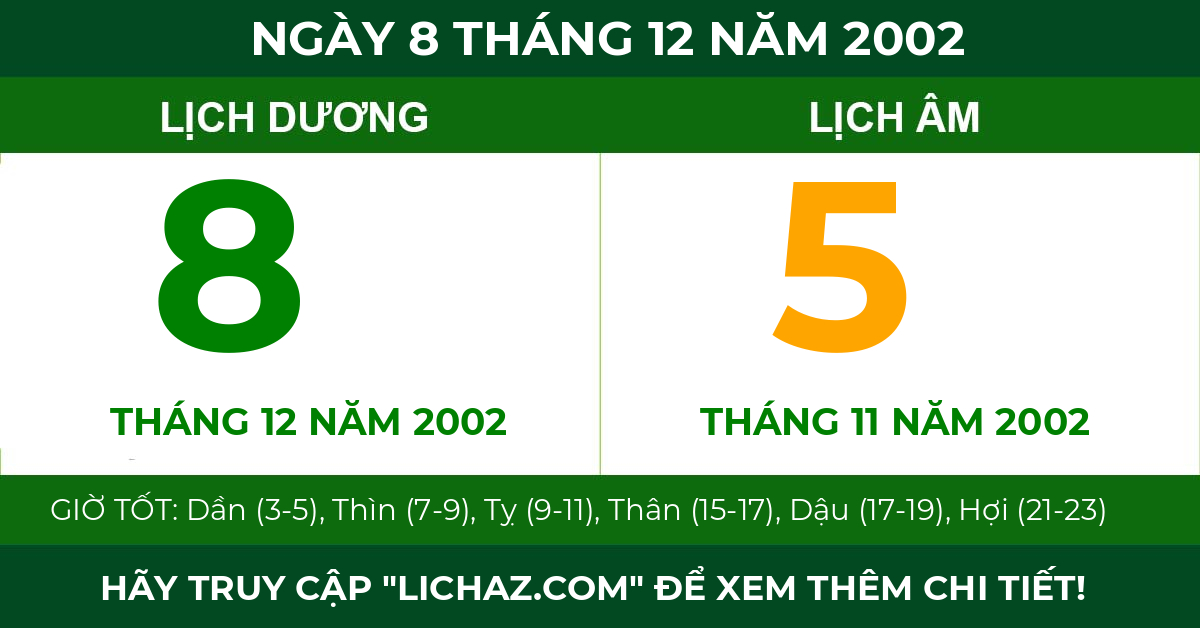 lịch âm ngày 8 tháng 12 năm 2002