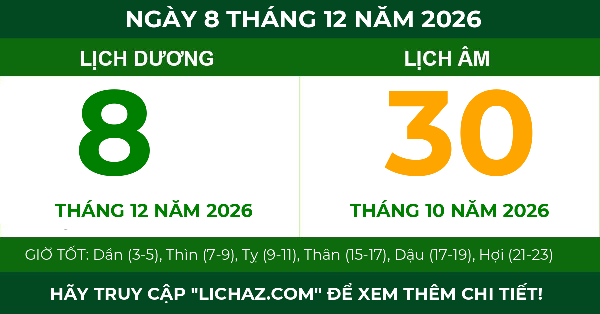 lịch âm ngày 8 tháng 12 năm 2026