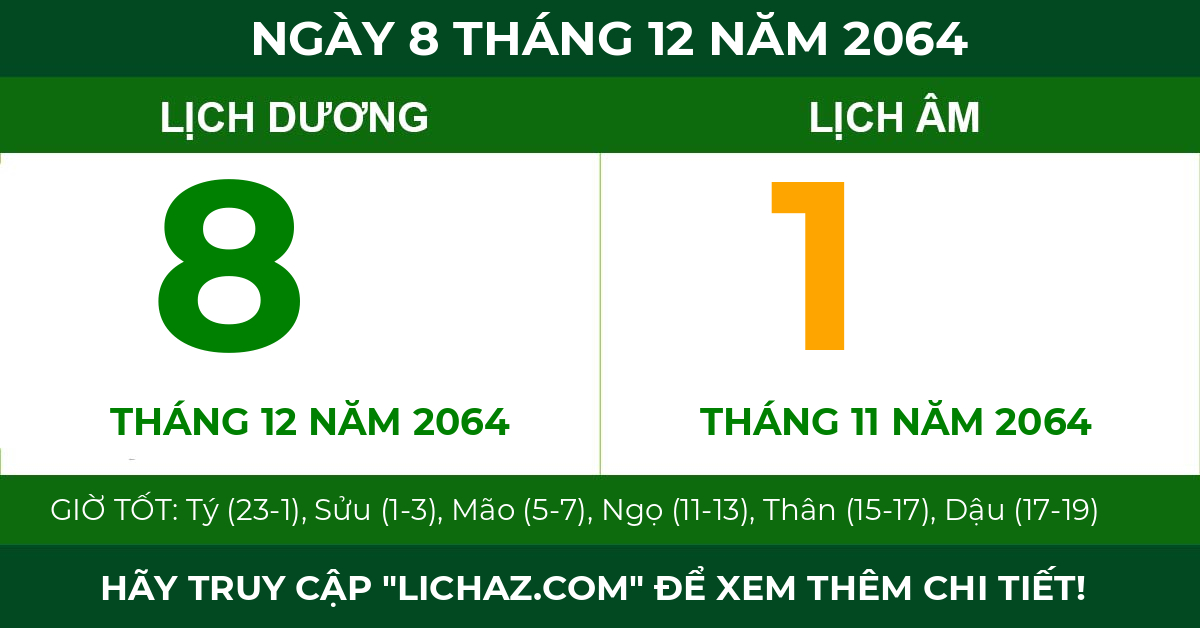 lịch âm ngày 8 tháng 12 năm 2064
