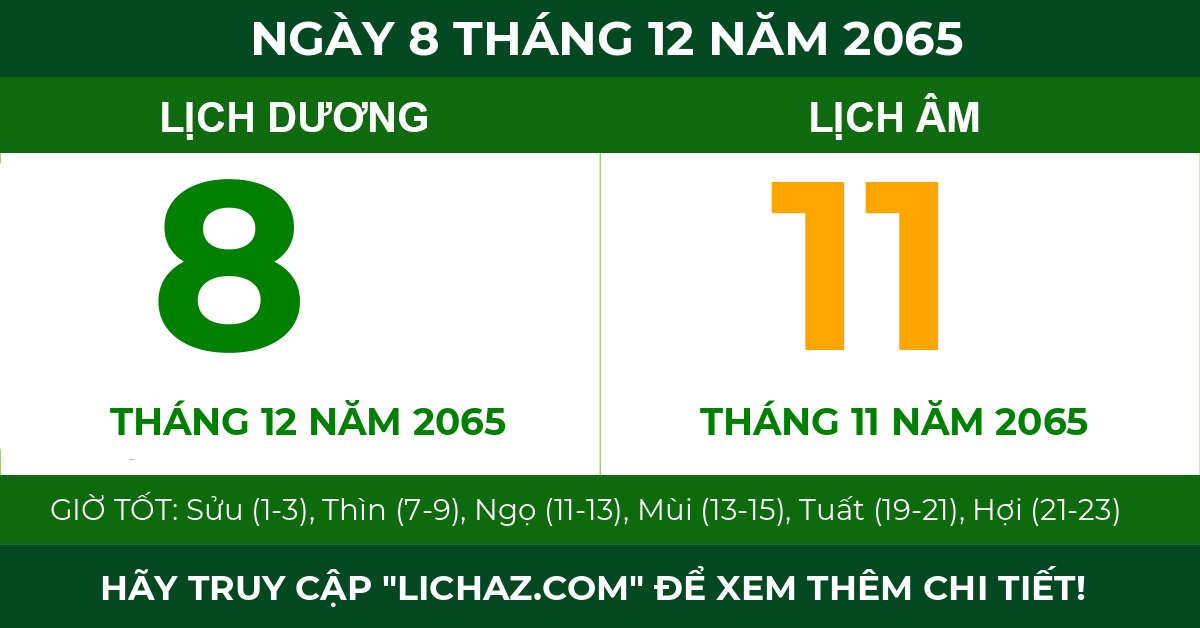 lịch âm ngày 8 tháng 12 năm 2065