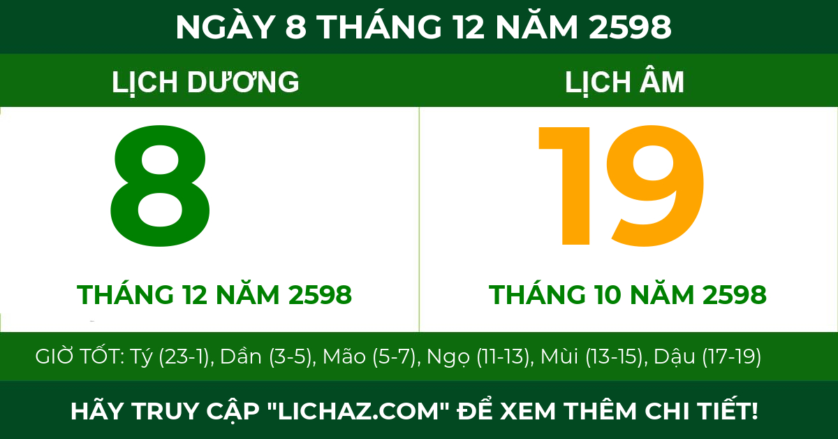 lịch âm ngày 8 tháng 12 năm 2598