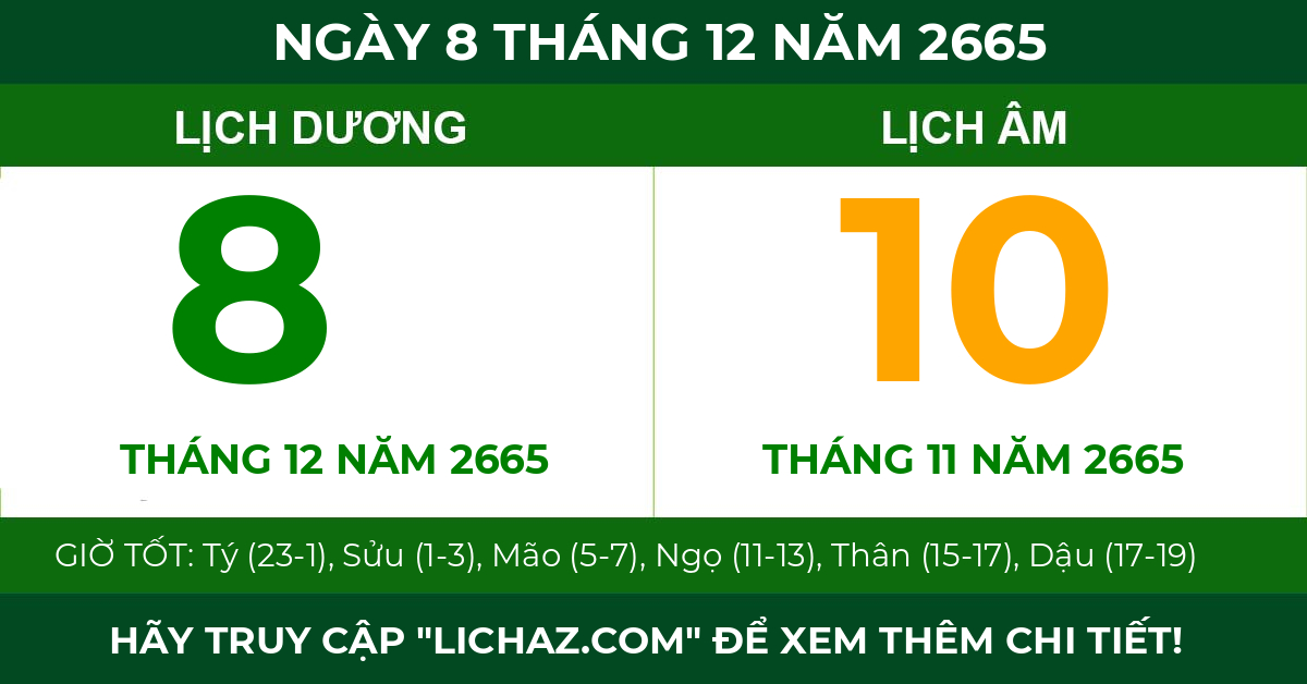 lịch âm ngày 8 tháng 12 năm 2665