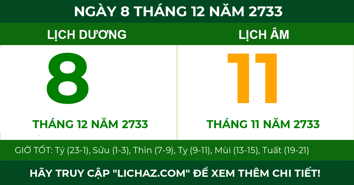lịch âm ngày 8 tháng 12 năm 2733