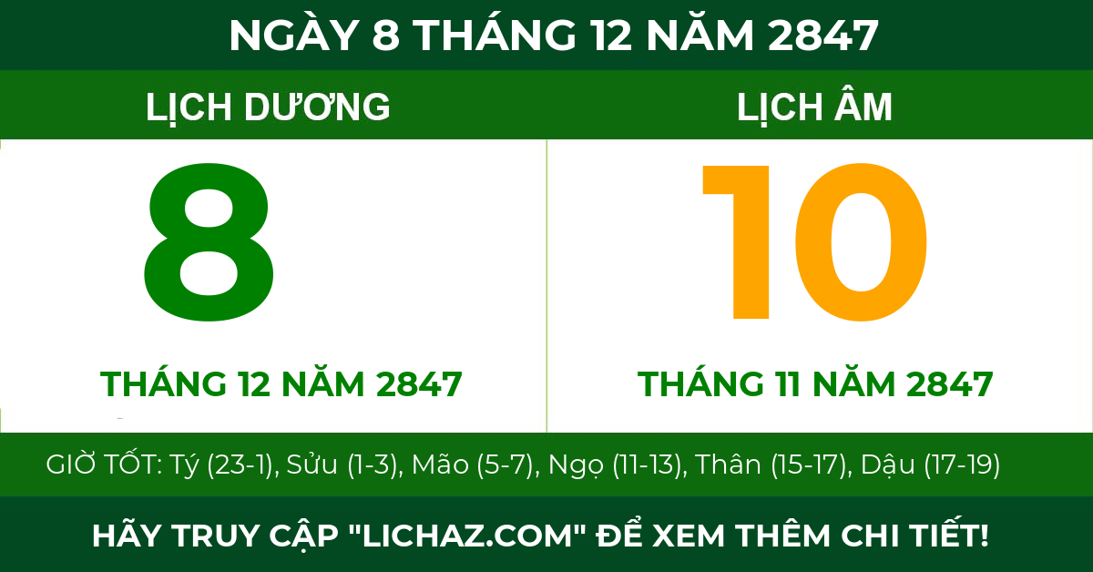 lịch âm ngày 8 tháng 12 năm 2847