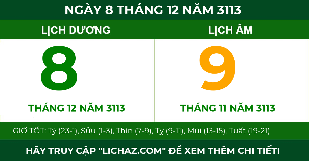 lịch âm ngày 8 tháng 12 năm 3113