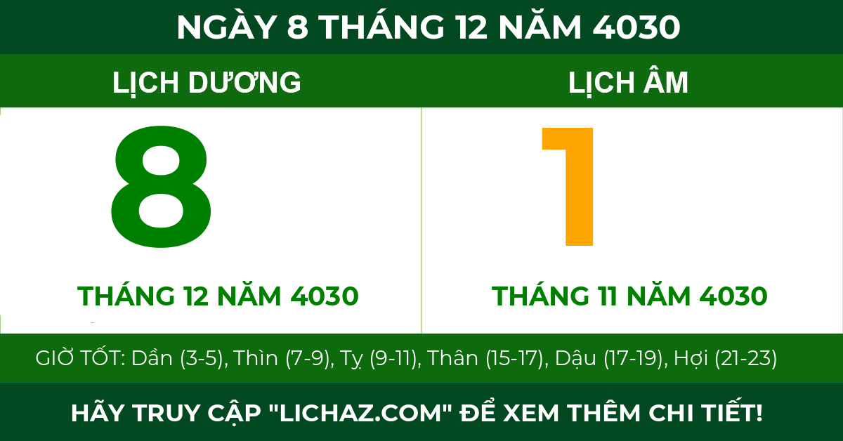 lịch âm ngày 8 tháng 12 năm 4030
