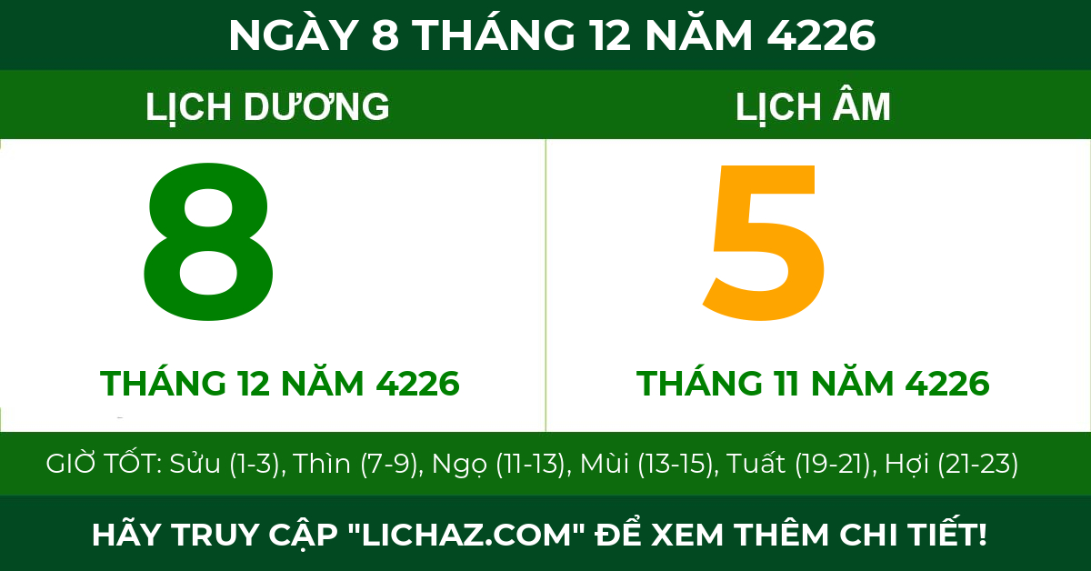 lịch âm ngày 8 tháng 12 năm 4226