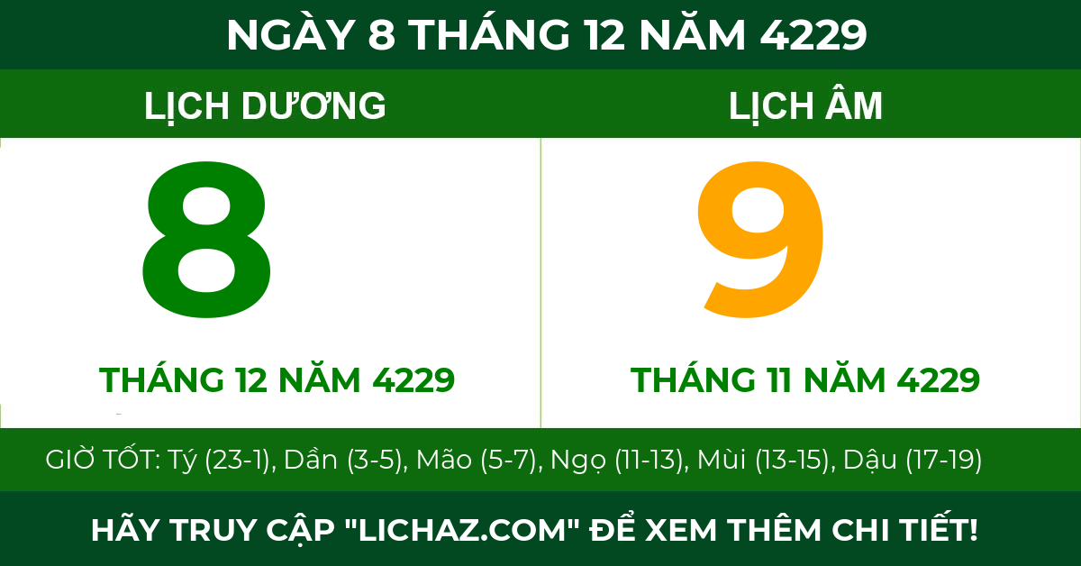 lịch âm ngày 8 tháng 12 năm 4229