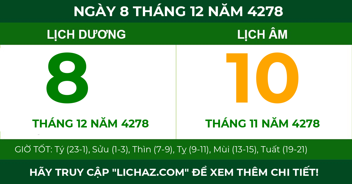lịch âm ngày 8 tháng 12 năm 4278