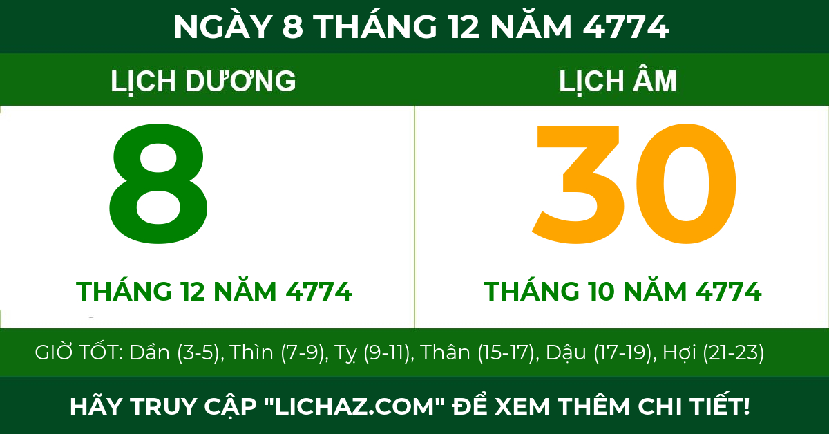 lịch âm ngày 8 tháng 12 năm 4774