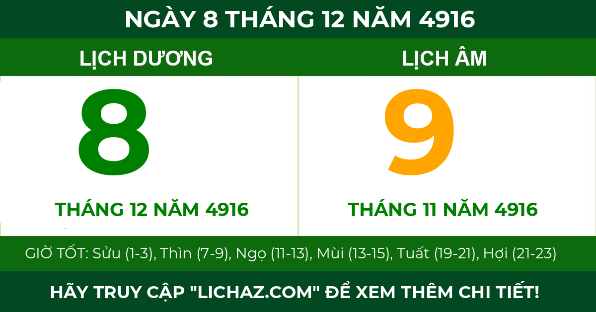 lịch âm ngày 8 tháng 12 năm 4916