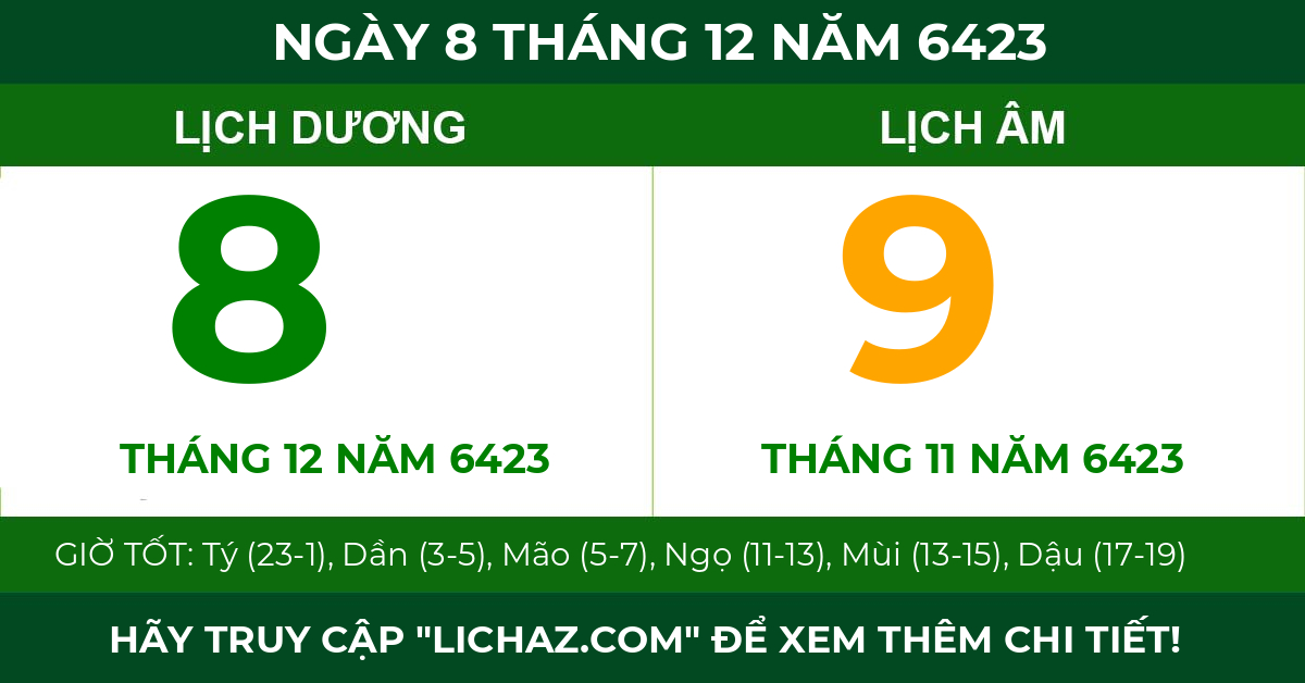 lịch âm ngày 8 tháng 12 năm 6423