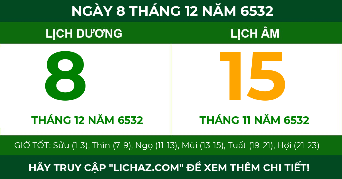 lịch âm ngày 8 tháng 12 năm 6532