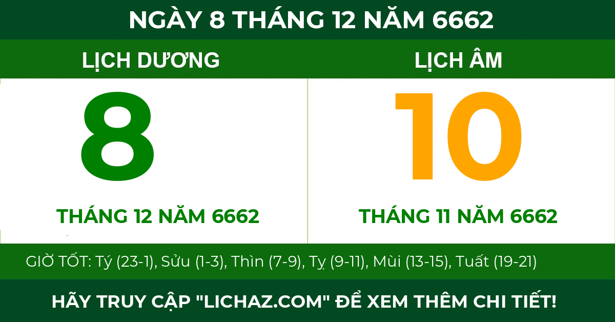 lịch âm ngày 8 tháng 12 năm 6662