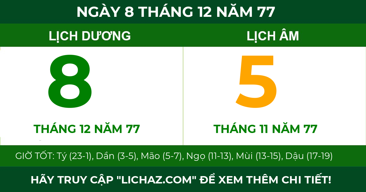 lịch âm ngày 8 tháng 12 năm 77