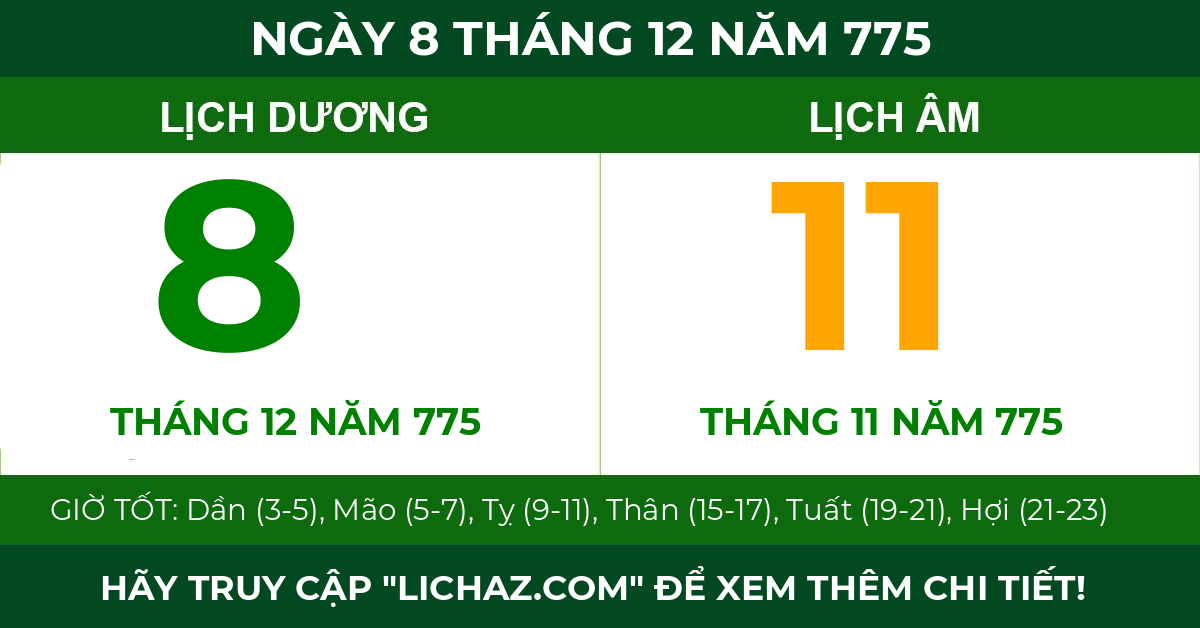 lịch âm ngày 8 tháng 12 năm 775