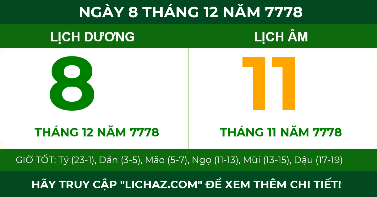 lịch âm ngày 8 tháng 12 năm 7778
