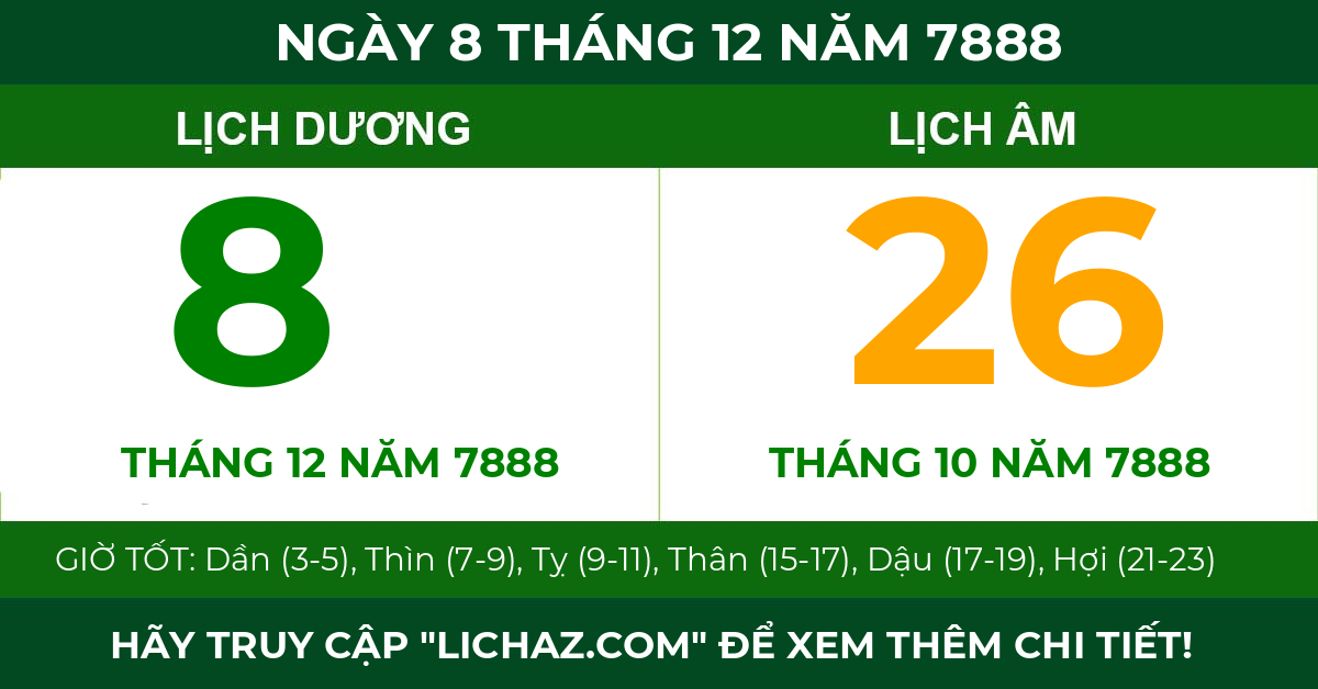 lịch âm ngày 8 tháng 12 năm 7888