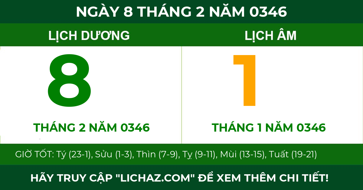 lịch âm ngày 8 tháng 2 năm 0346