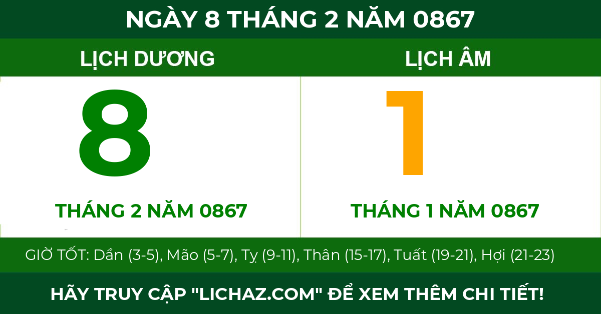 lịch âm ngày 8 tháng 2 năm 0867