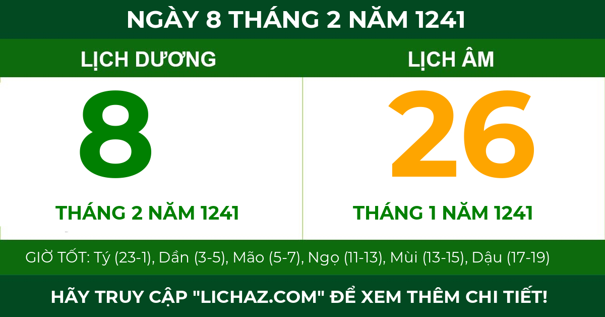 lịch âm ngày 8 tháng 2 năm 1241