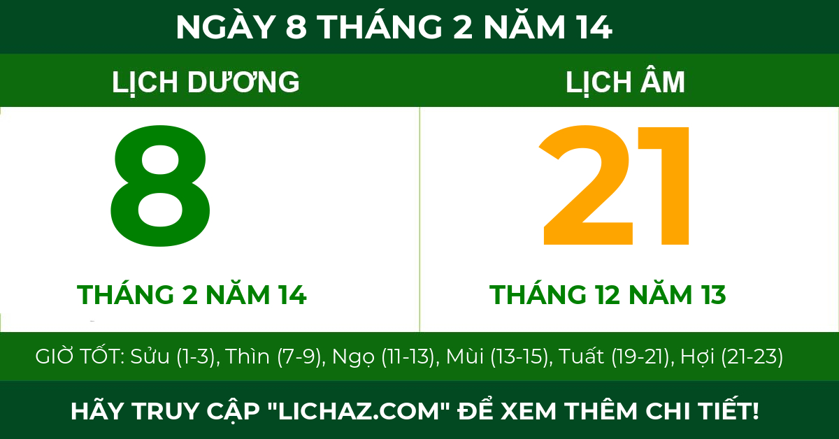 lịch âm ngày 8 tháng 2 năm 14