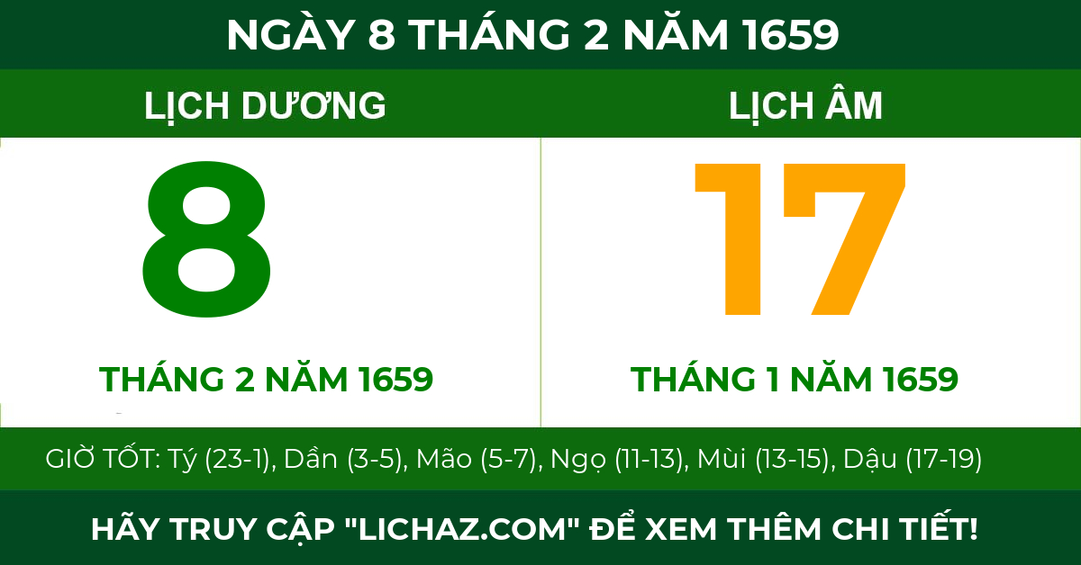 lịch âm ngày 8 tháng 2 năm 1659