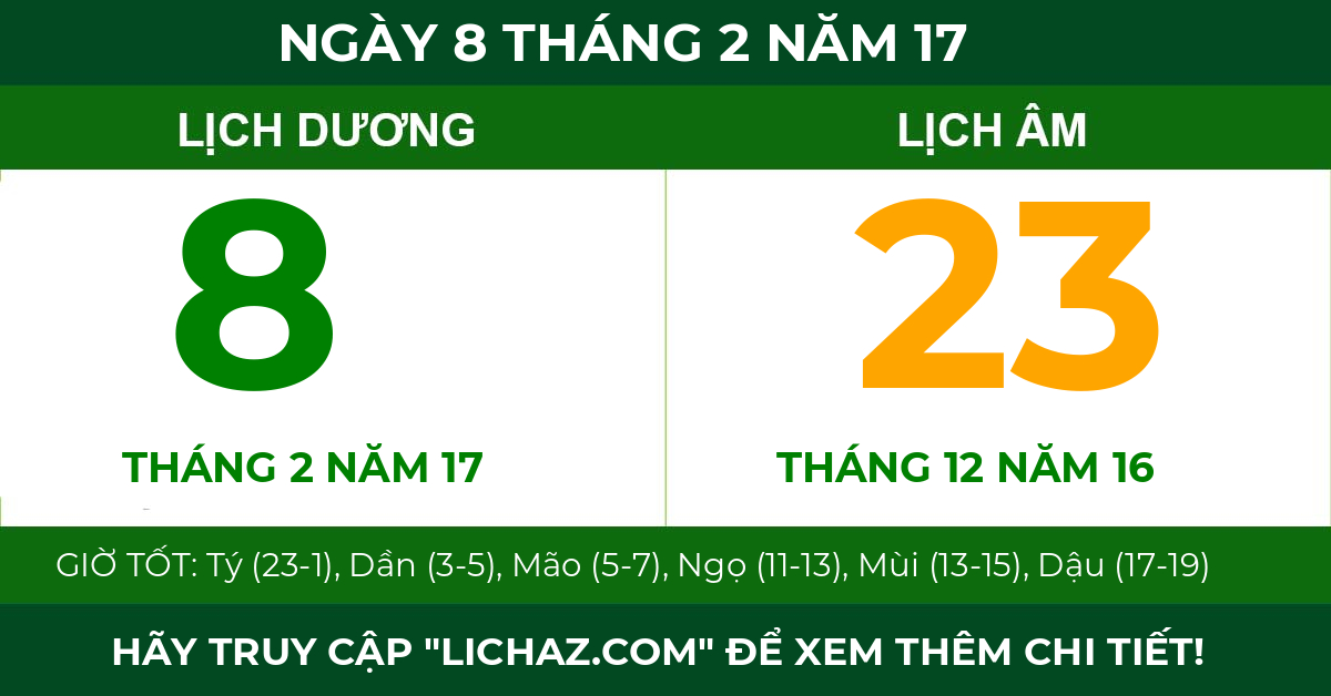 lịch âm ngày 8 tháng 2 năm 17