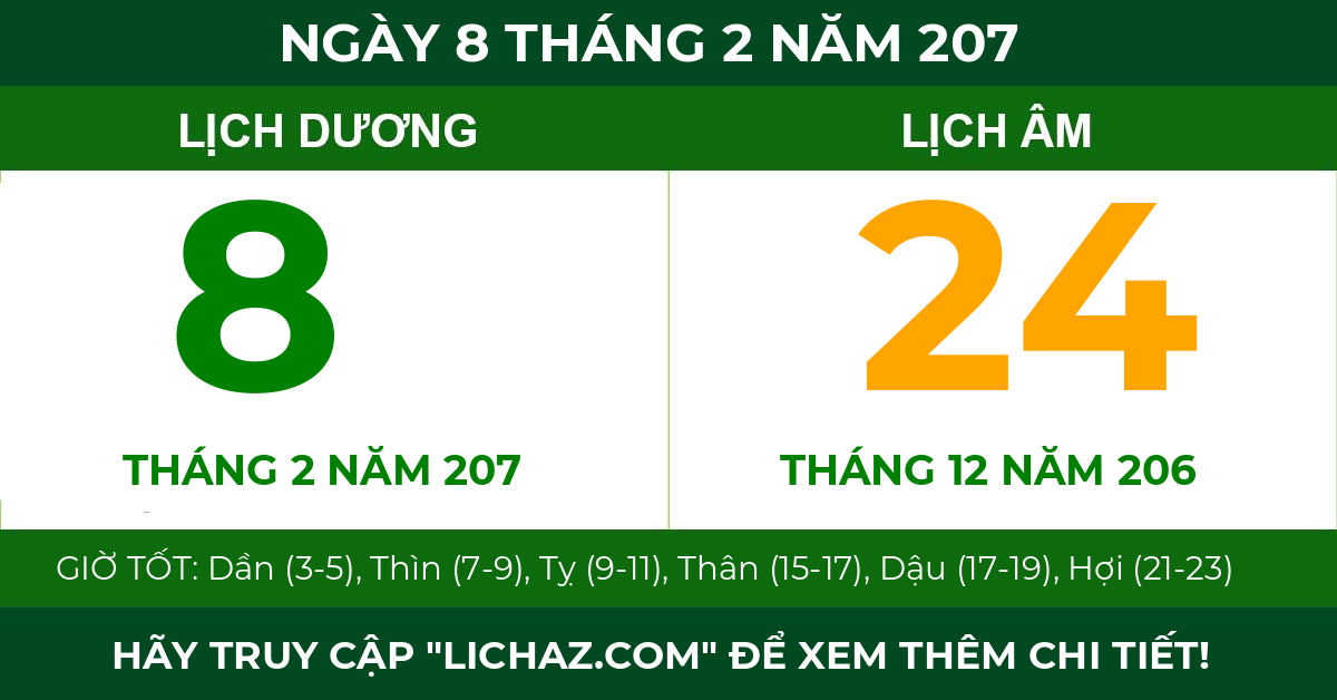 lịch âm ngày 8 tháng 2 năm 207
