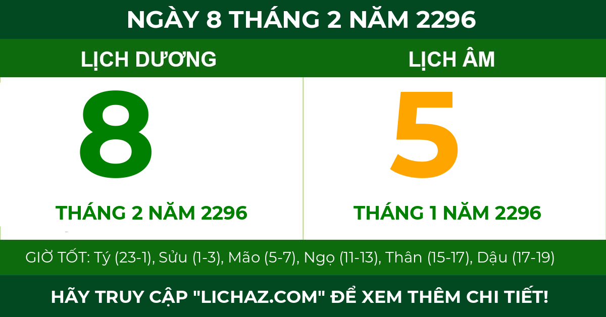 lịch âm ngày 8 tháng 2 năm 2296