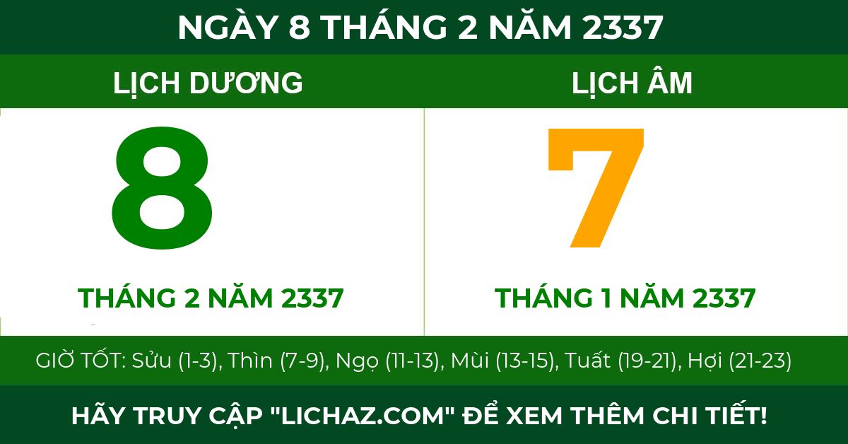 lịch âm ngày 8 tháng 2 năm 2337