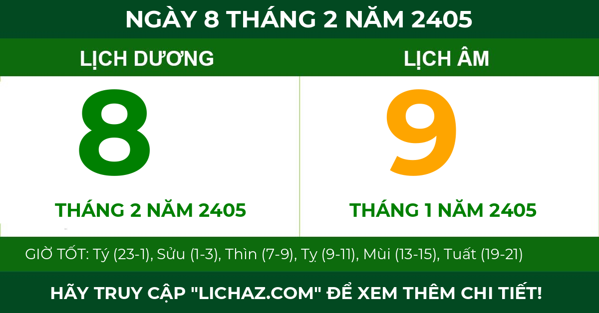 lịch âm ngày 8 tháng 2 năm 2405