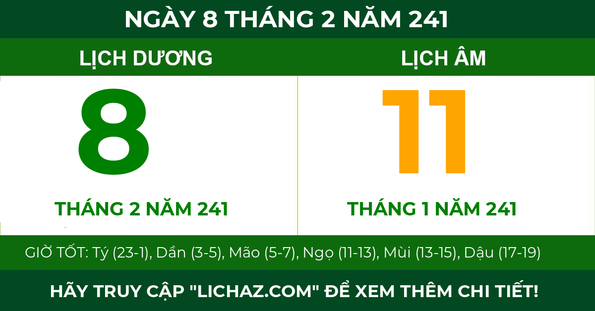 lịch âm ngày 8 tháng 2 năm 241