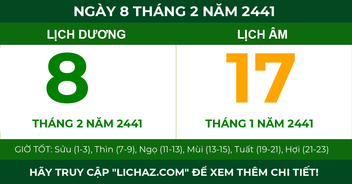 lịch âm ngày 8 tháng 2 năm 2441