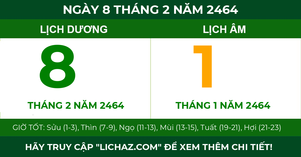 lịch âm ngày 8 tháng 2 năm 2464