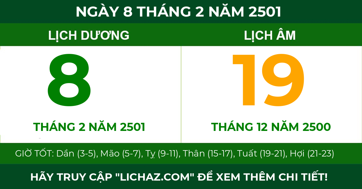 lịch âm ngày 8 tháng 2 năm 2501