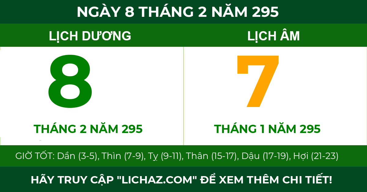 lịch âm ngày 8 tháng 2 năm 295