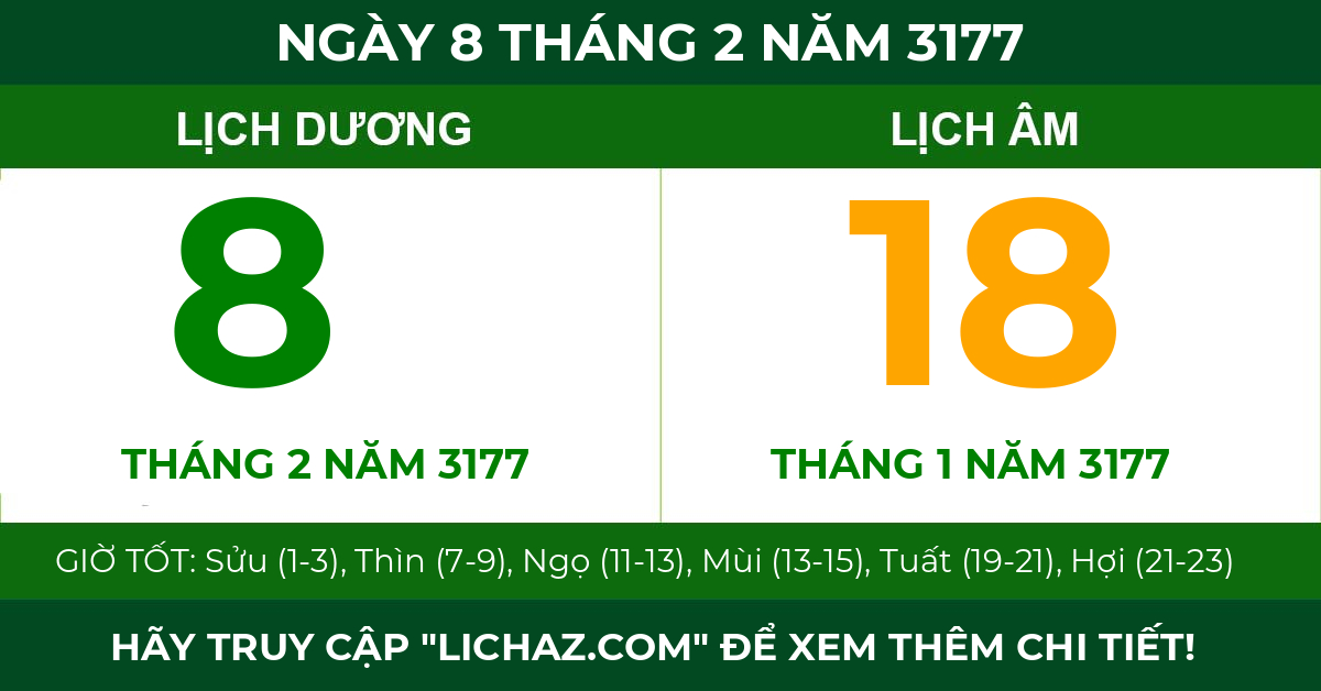 lịch âm ngày 8 tháng 2 năm 3177